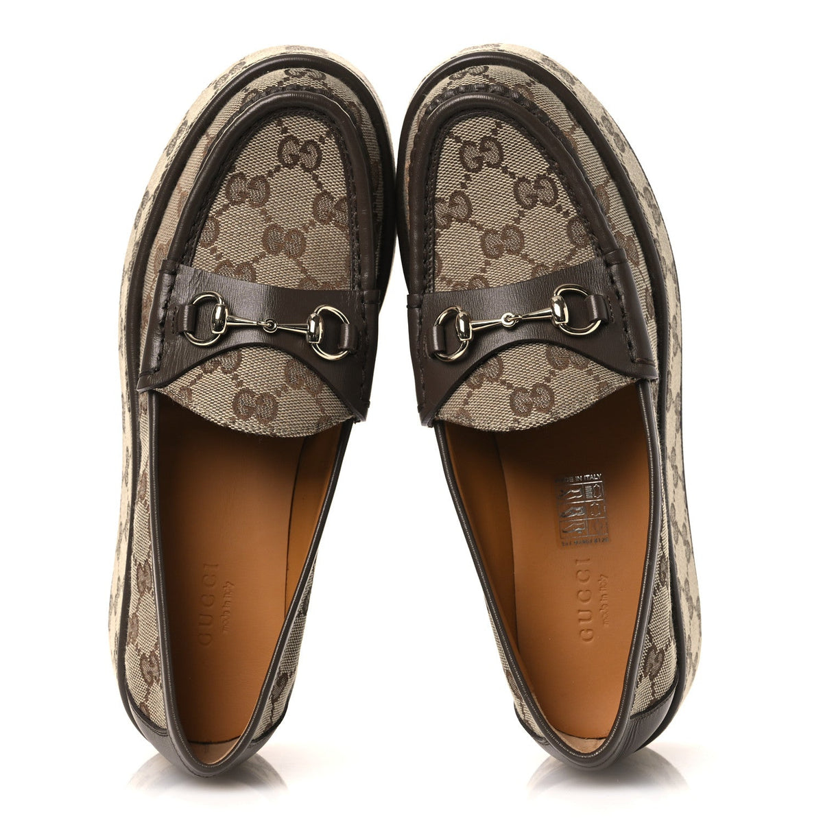 Gucci - Monogram Horsebit Calfskin Horsebit Wedge Platform Loafers