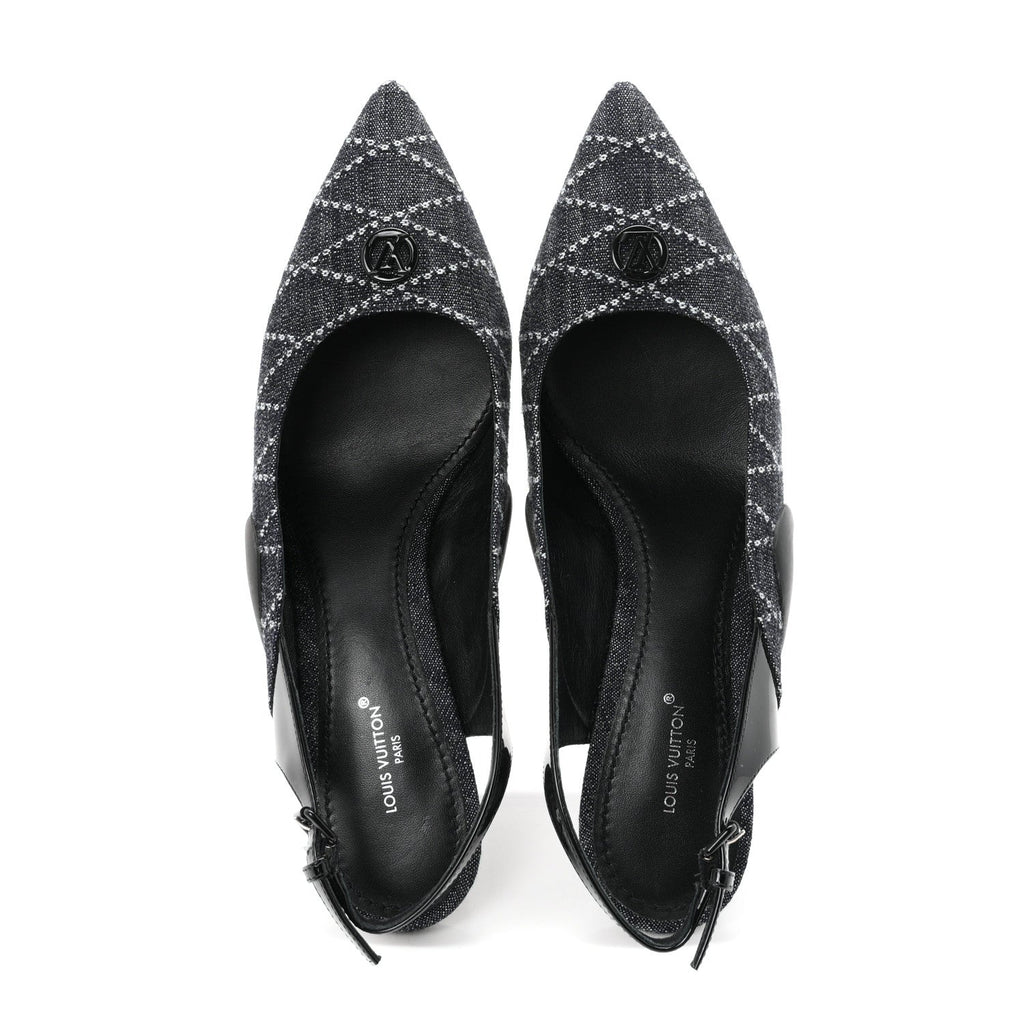 Louis Vuitton - Denim Patent Archlight Low Heel Slingback Pumps
