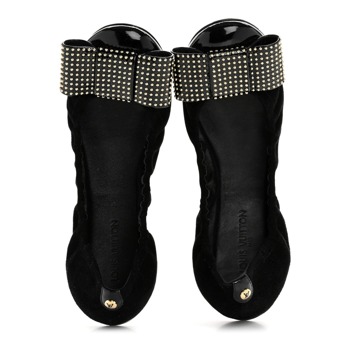Louis Vuitton - Suede Patent Studded Flirty Ballerina Bow Flats