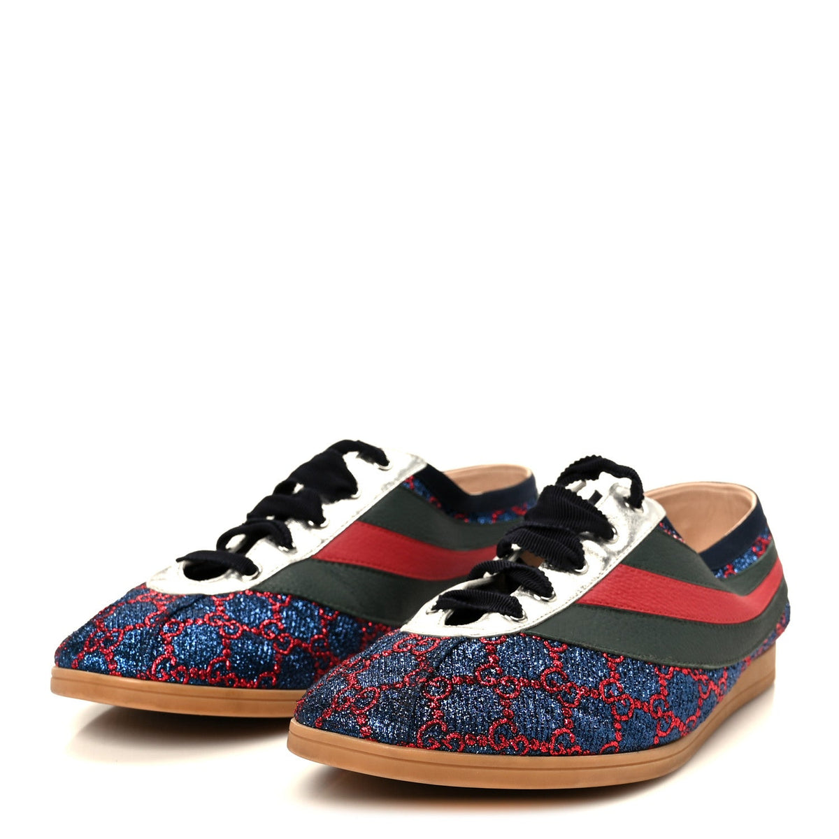 Gucci - Lurex Calfskin Web GG Monogram Falacer Sneakers 9 Iridescent Blue Iridescent Red Silver