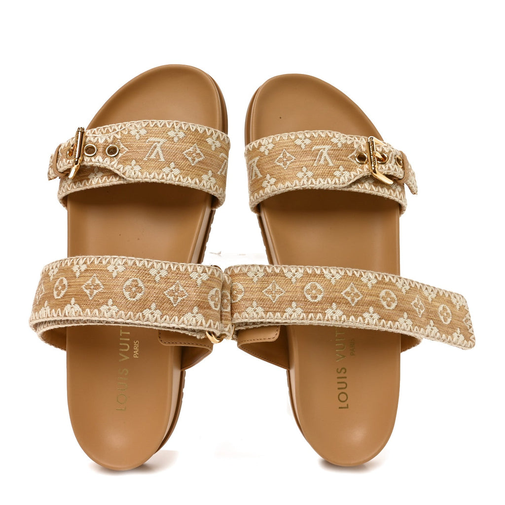 Louis Vuitton - Raffia Monogram Bom Dia Flat Mule Sandals