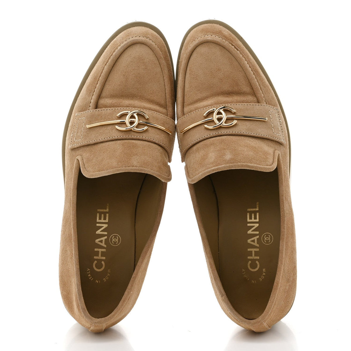 Chanel - Suede Metal CC Mocassin Loafers