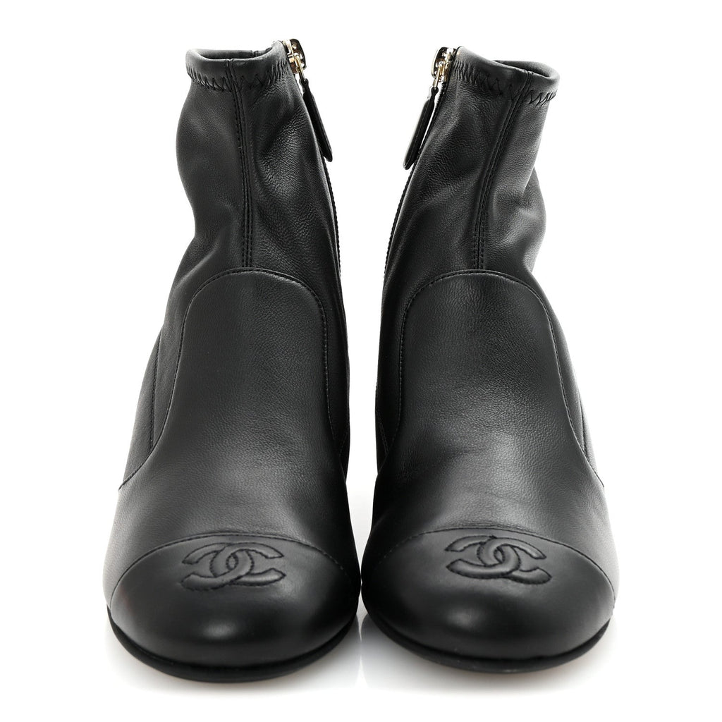 Chanel - Stretch Lambskin Cap Toe CC Short Boots