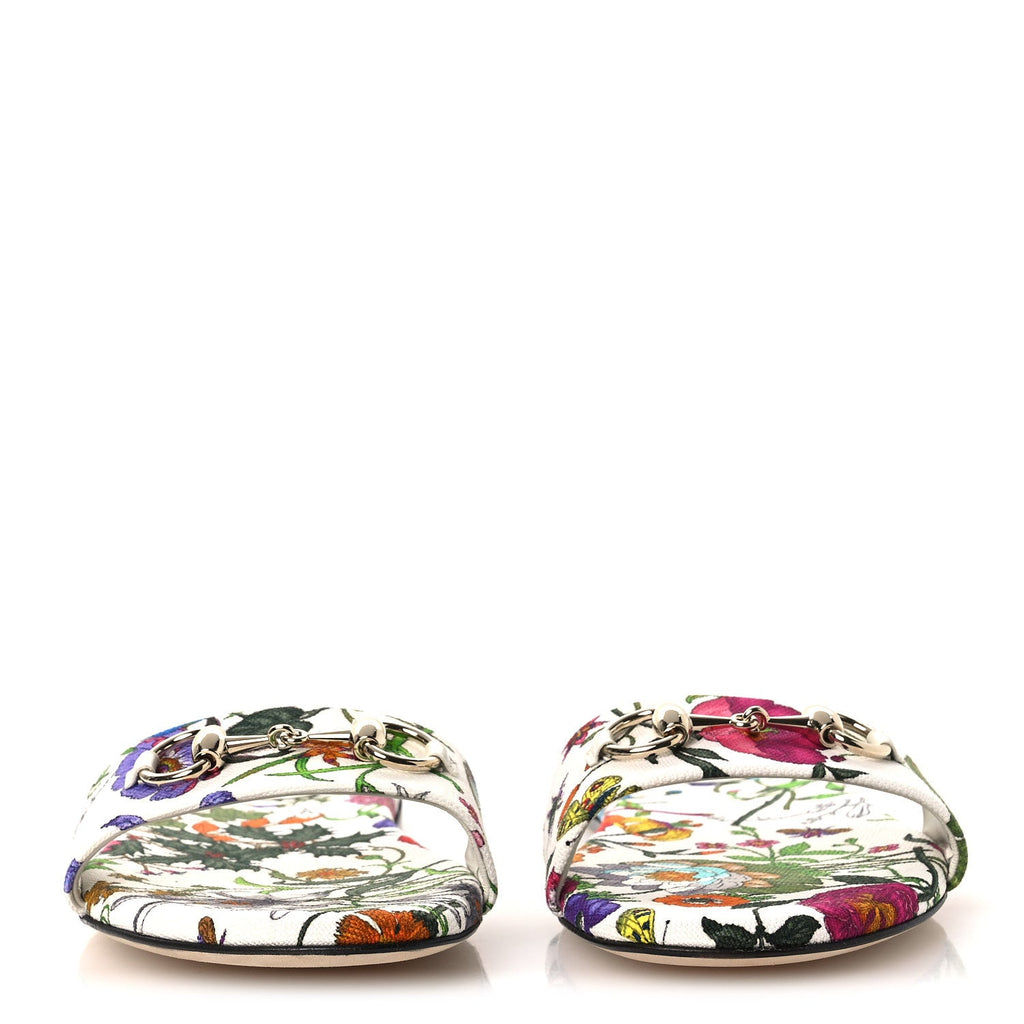 Gucci - Canvas Flora Print Horsebit Slide Sandals