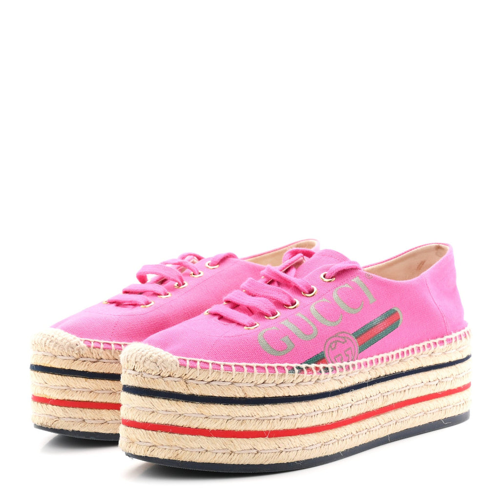 Gucci - Canvas Logo Lace-Up Platform Espadrilles