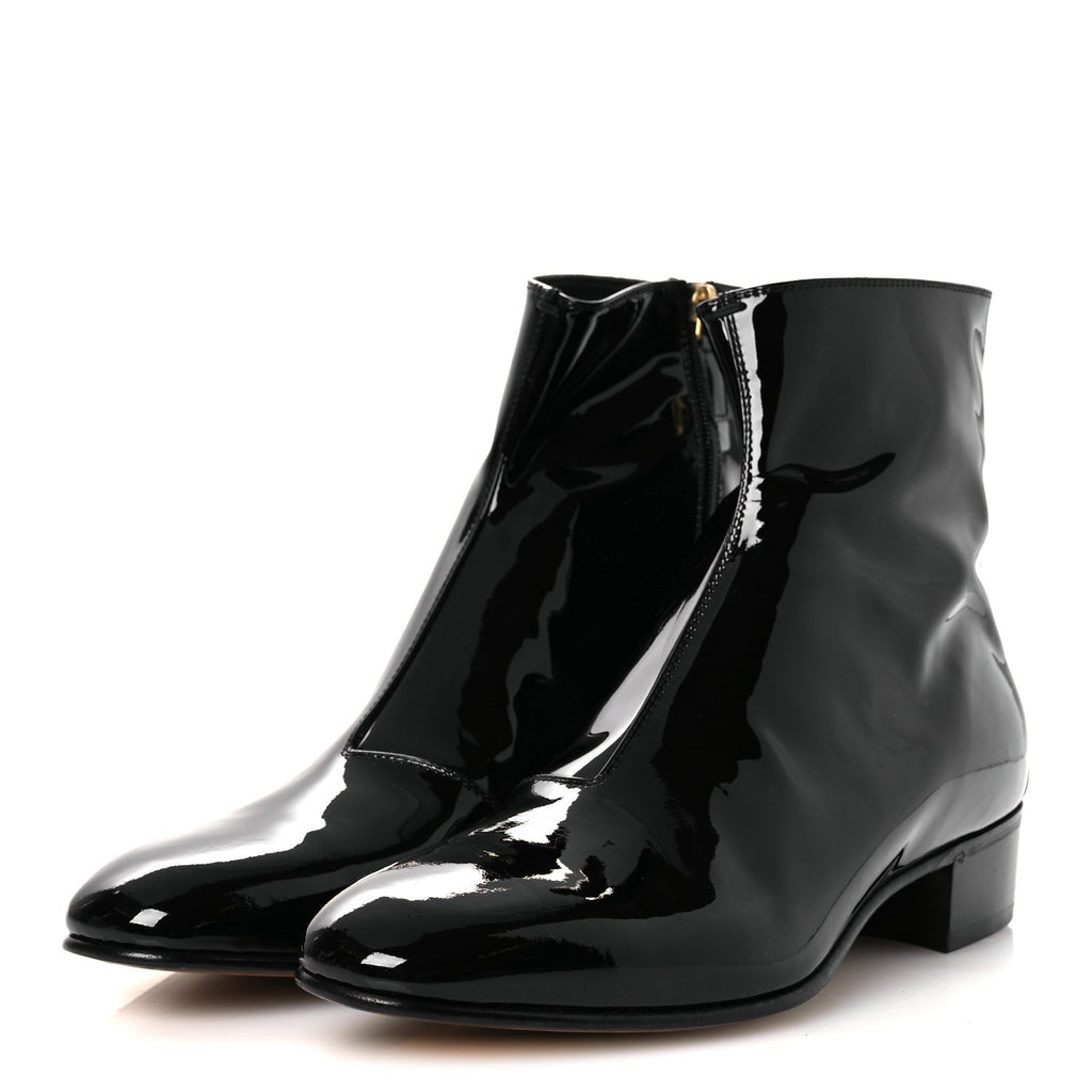 Gucci - Patent Calfskin GG Lois Bee Men’s Ankle Booties 13 Black