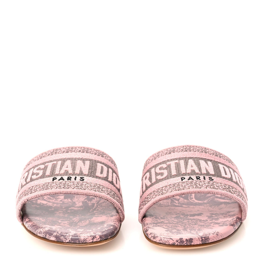 Dior - Canvas Toile De Jouy Embroidered Dway Flat Slide Sandals