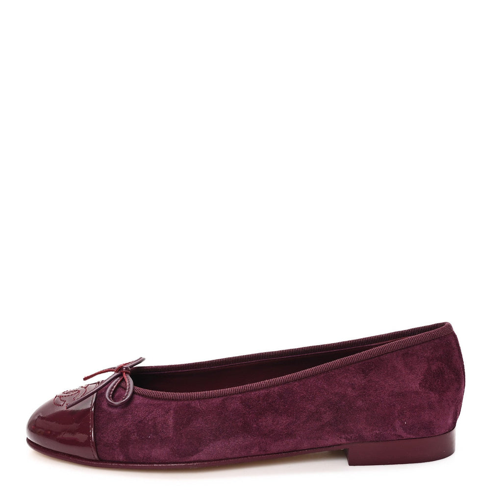 Chanel - Suede Patent Cap Toe CC Ballerina Flats