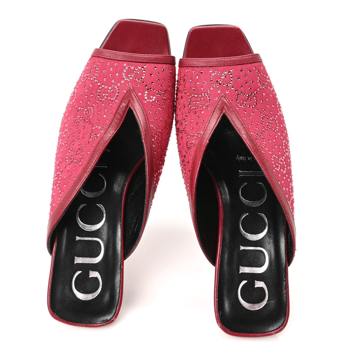 Gucci - Moire Fabric Malaga Kid Crystal GG Monogram Square G 95mm Slide Sandals