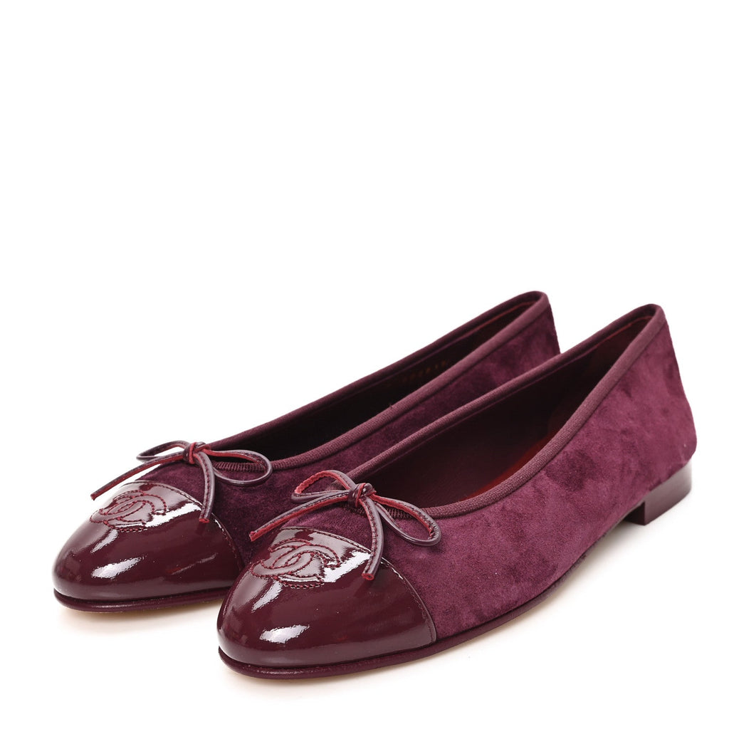 Chanel - Suede Patent Cap Toe CC Ballerina Flats