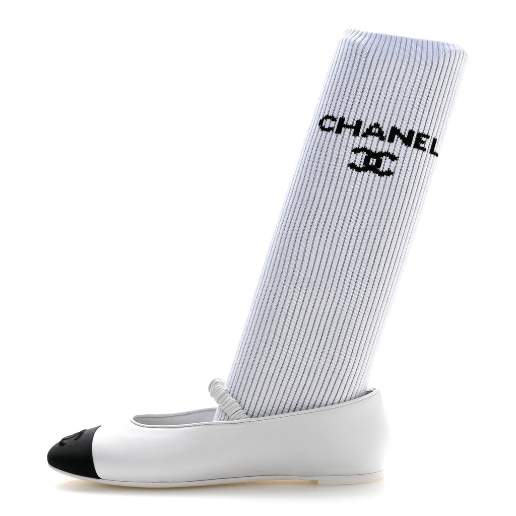 Chanel - Lambskin Knit Grosgrain Cap Toe CC Ballerina Flats With Leg Warmers