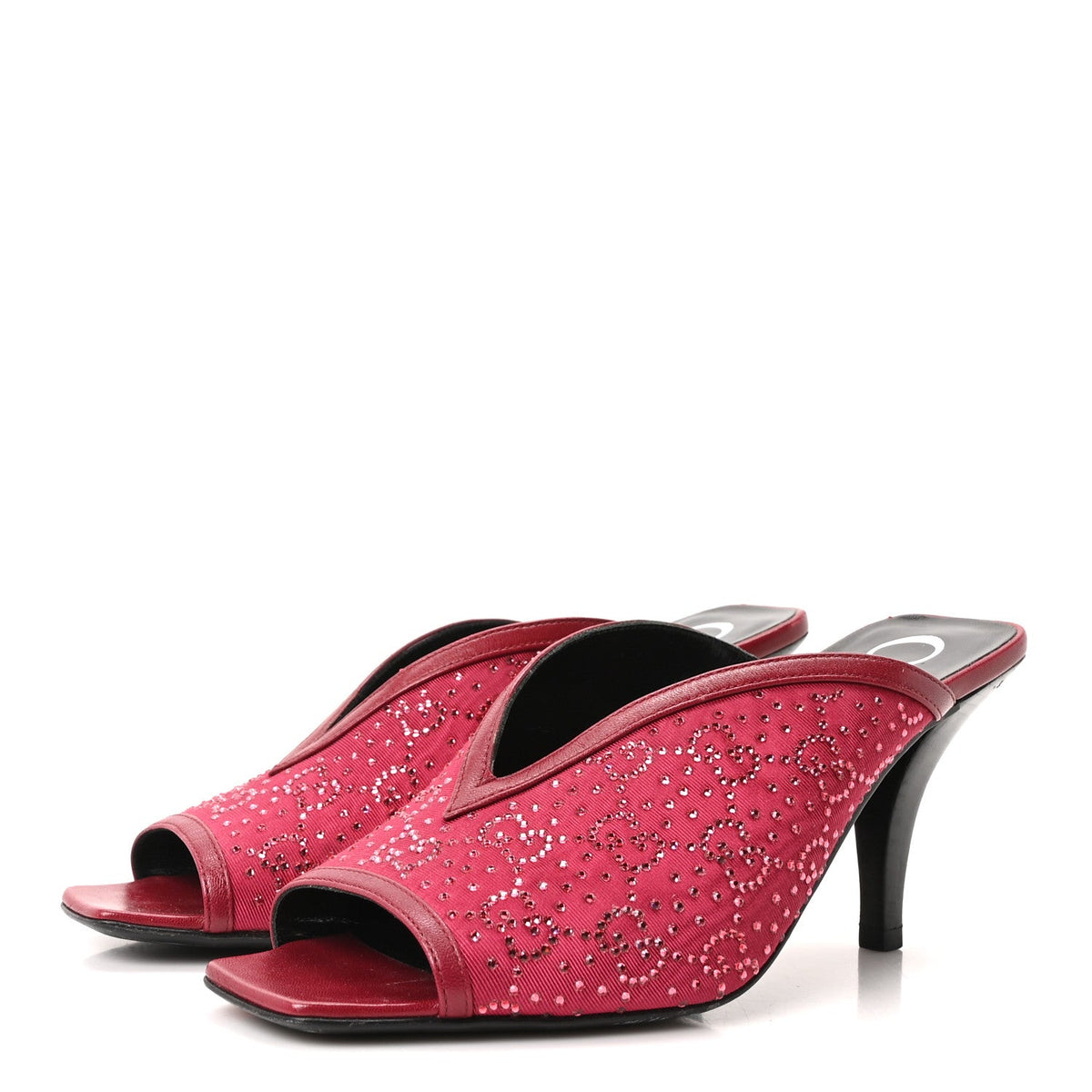 Gucci - Moire Fabric Malaga Kid Crystal GG Monogram Square G 95mm Slide Sandals