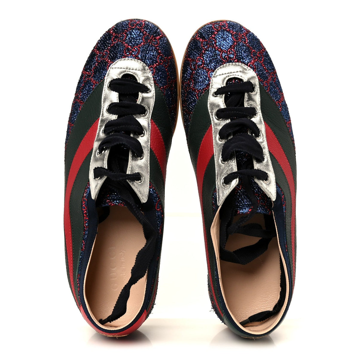 Gucci - Lurex Calfskin Web GG Monogram Falacer Sneakers 9 Iridescent Blue Iridescent Red Silver
