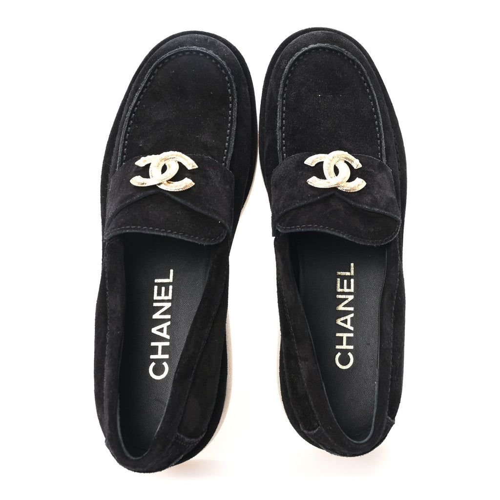 Chanel - Suede Calfskin Pearl CC Moccasin Loafers