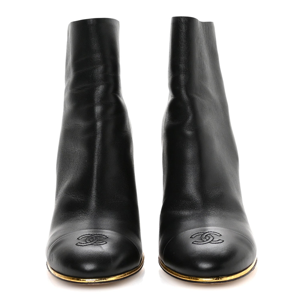 Chanel - Lambskin Cap Toe Wedge Ankle Boots