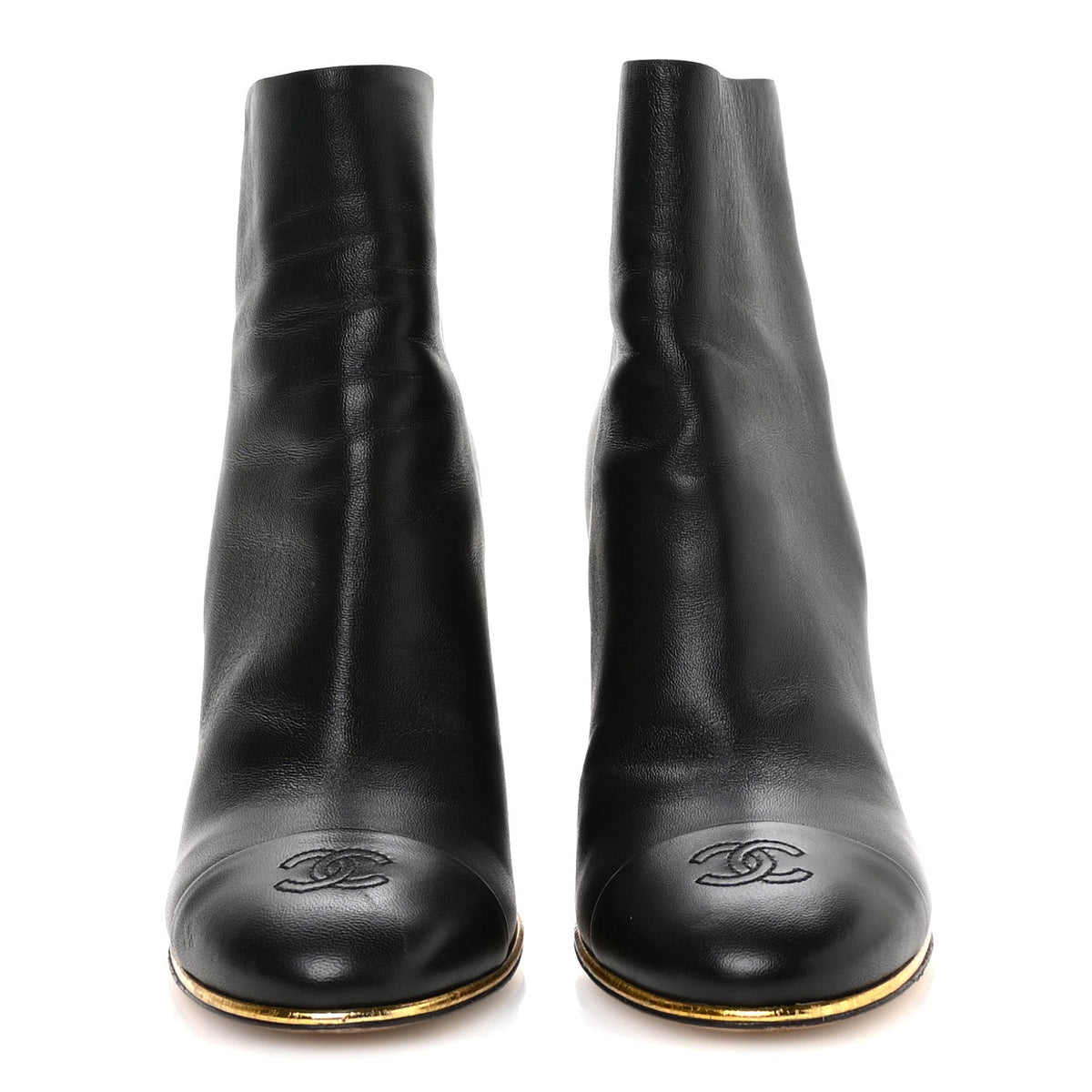 Chanel - Lambskin Cap Toe Wedge Ankle Boots