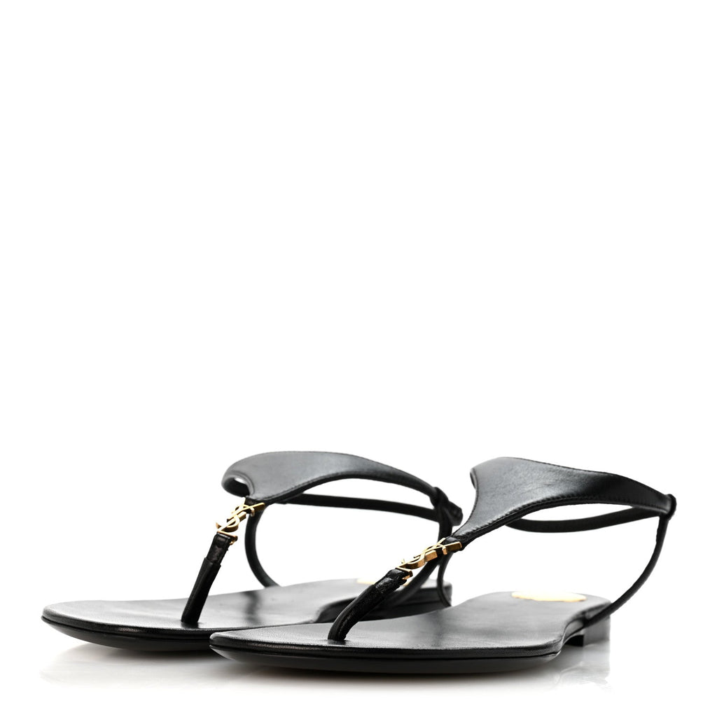 Saint Laurent - Lambskin Monogram Cassandra Slingback Flat Sandals