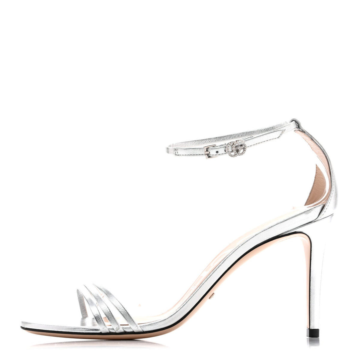 Gucci - Nappa Silk Crystal GG Ankle Strap High Heel Sandals