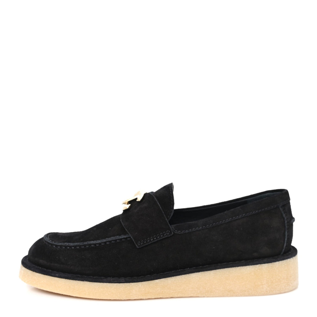 Chanel - Suede Calfskin Pearl CC Moccasin Loafers