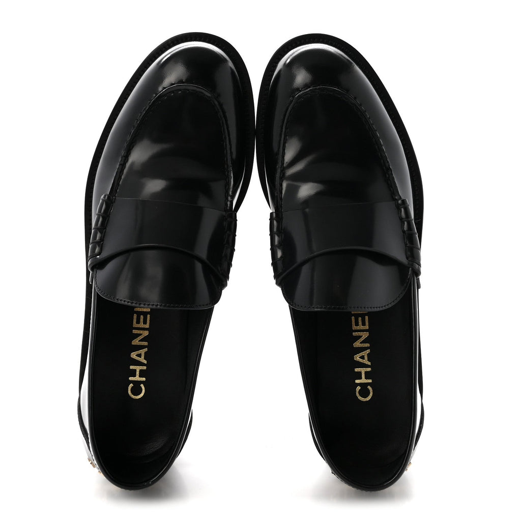 Chanel - Shiny Calfskin Logo Loafers