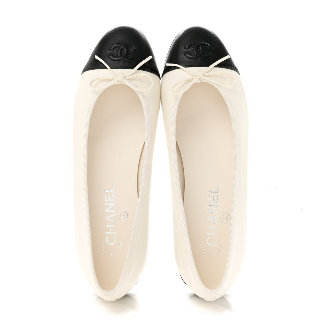 Chanel - Lambskin Cap Toe CC Ballerina Flats