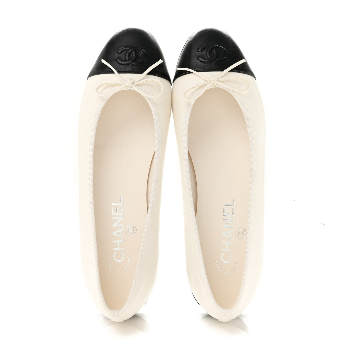 Chanel - Lambskin Cap Toe CC Ballerina Flats