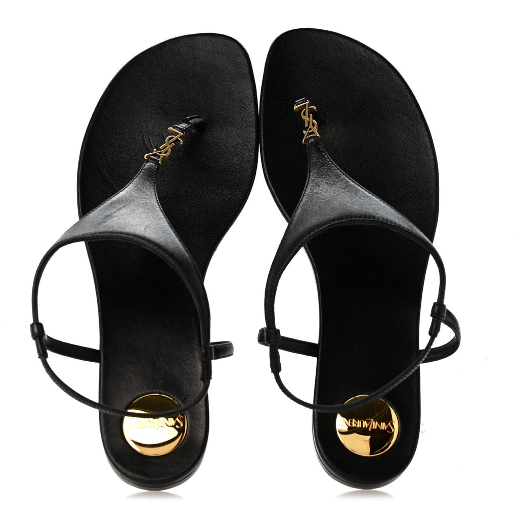 Saint Laurent - Lambskin Monogram Cassandra Slingback Flat Sandals