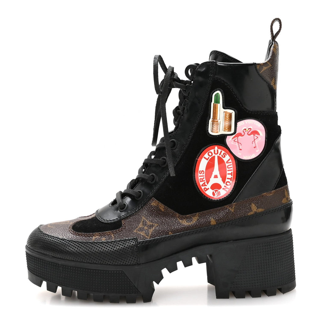 Louis Vuitton - Suede Calfskin Monogram LV Black Heart Laureate Platform Desert Boots