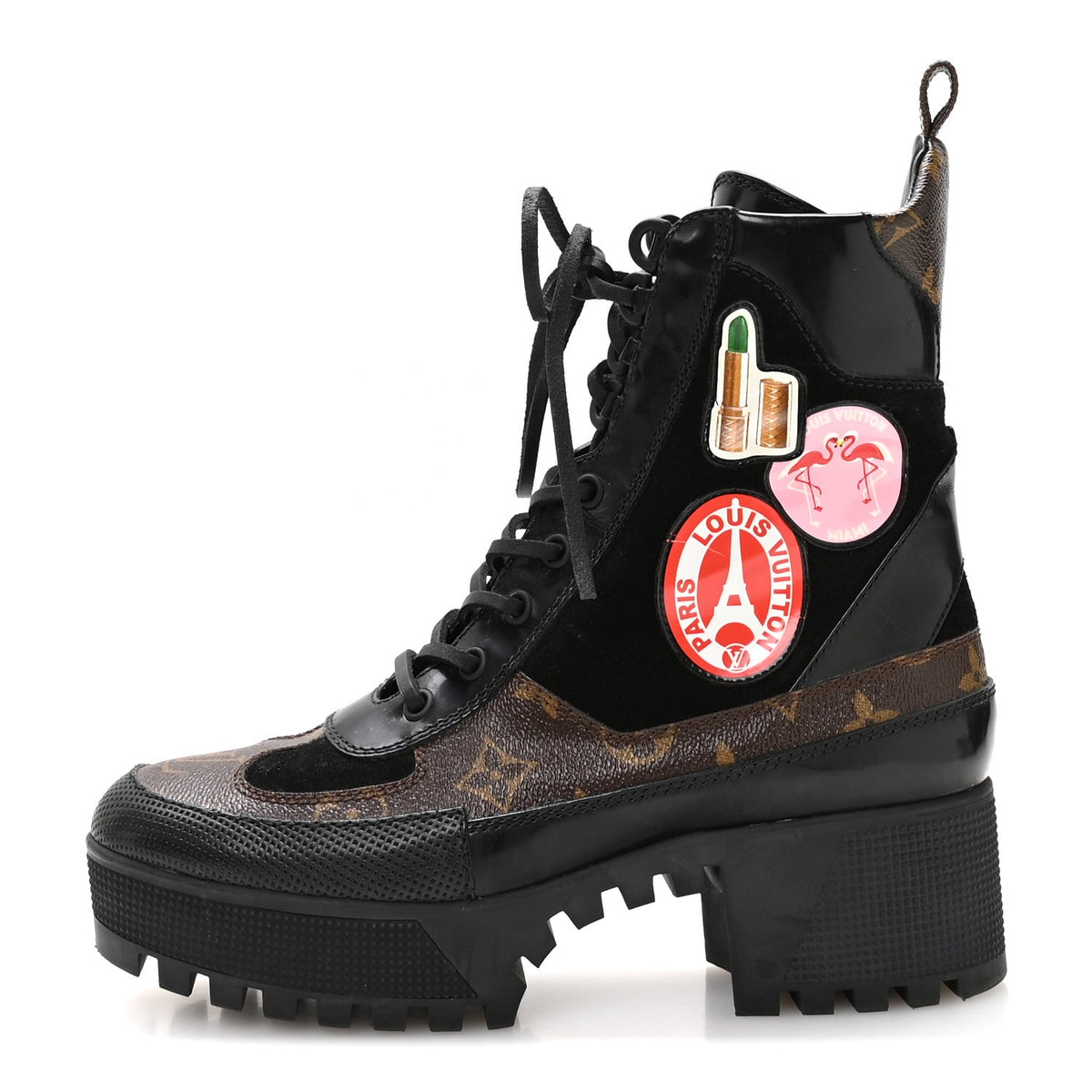 Louis Vuitton - Suede Calfskin Monogram LV Black Heart Laureate Platform Desert Boots