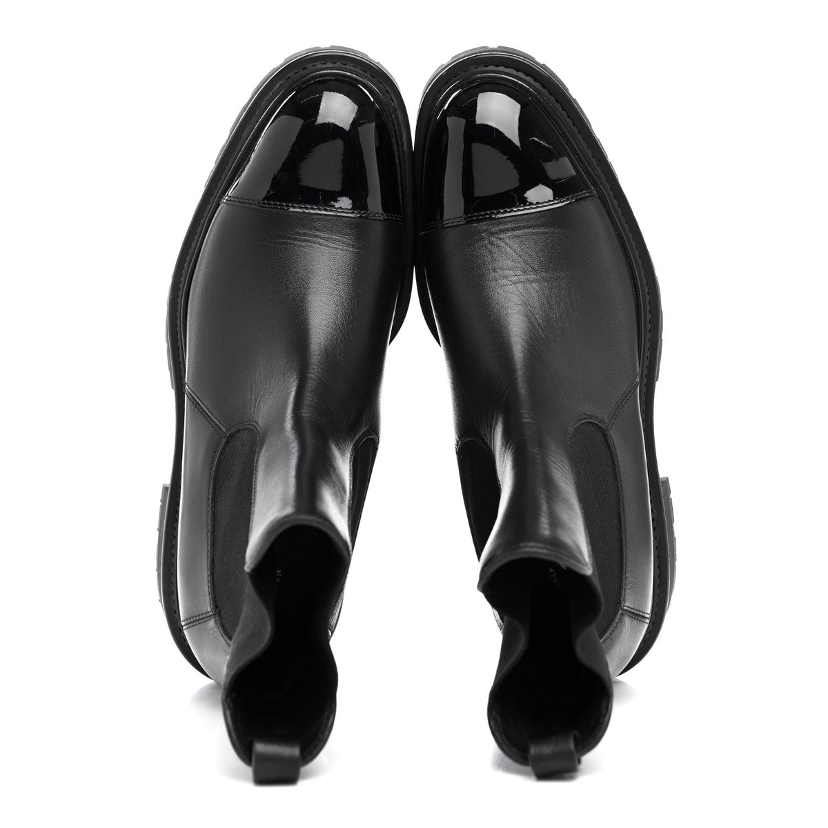 Chanel - Calfskin Patent Cap Toe Ankle Boots