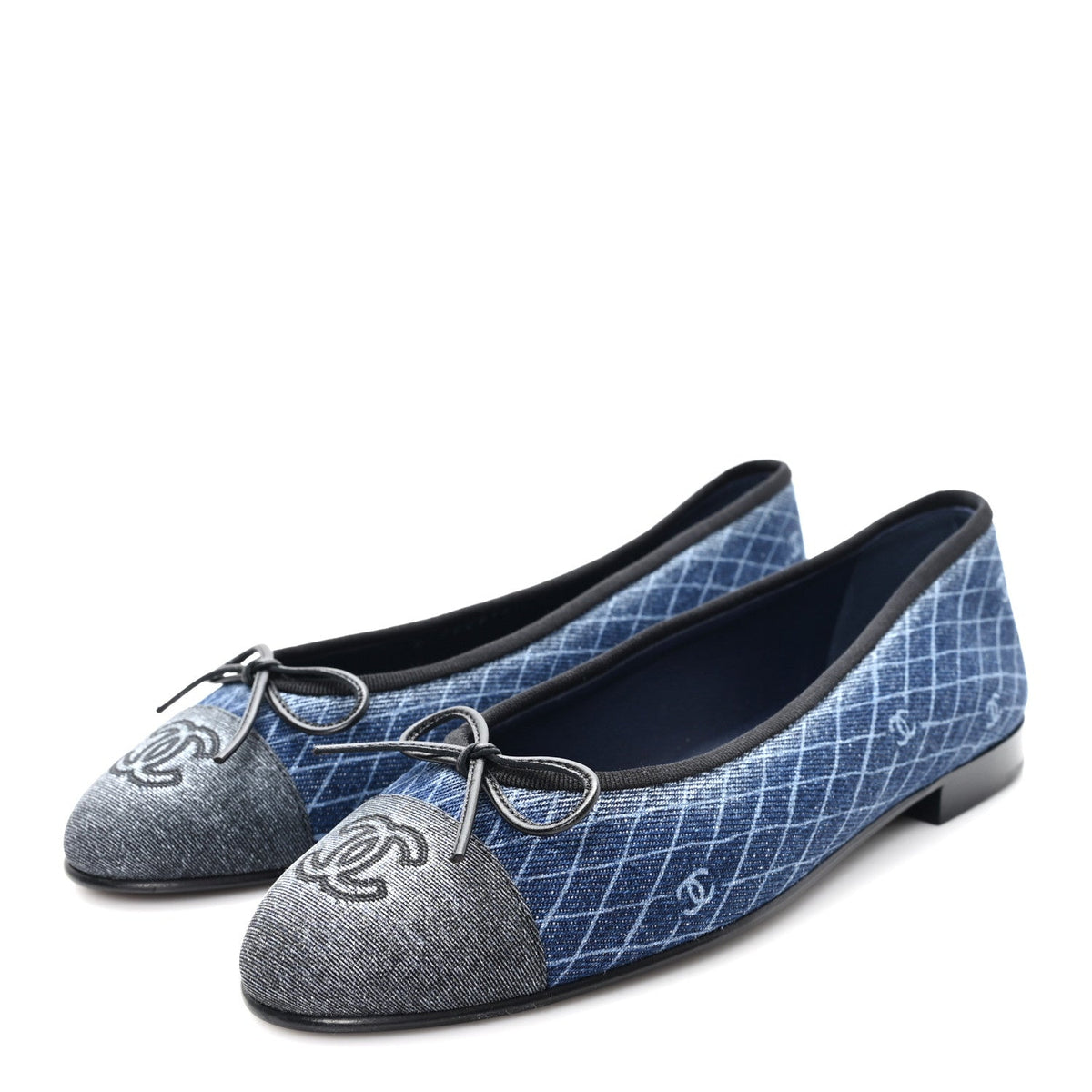 Chanel - Denim Printed Quilt CC Cap Toe Ballerina Flats