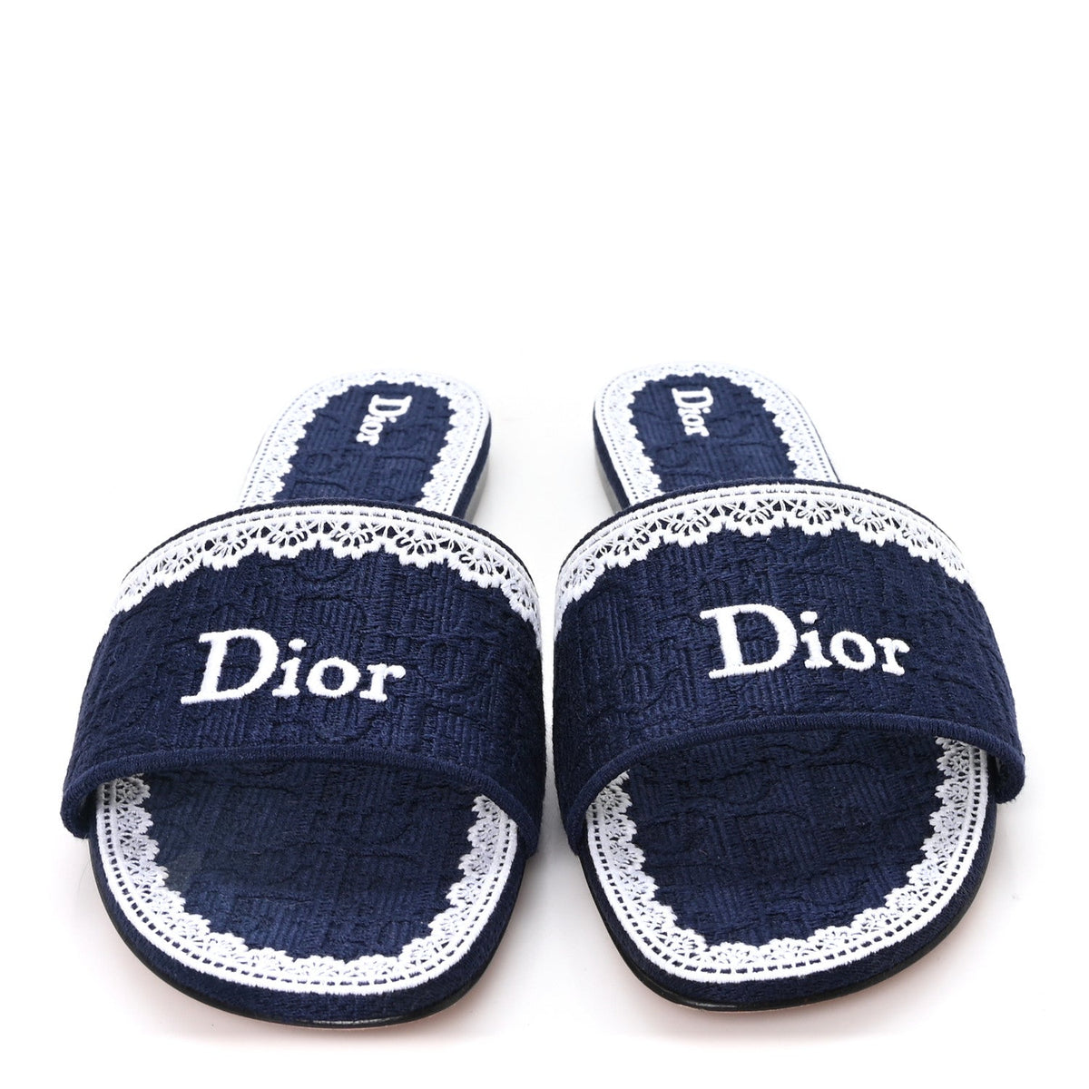 Dior - Oblique Embroidered Cotton Lace Dentelle Flat Slide Sandals