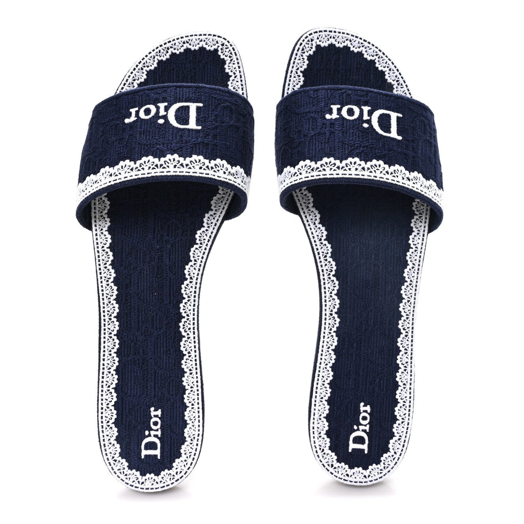 Dior - Oblique Embroidered Cotton Lace Dentelle Flat Slide Sandals