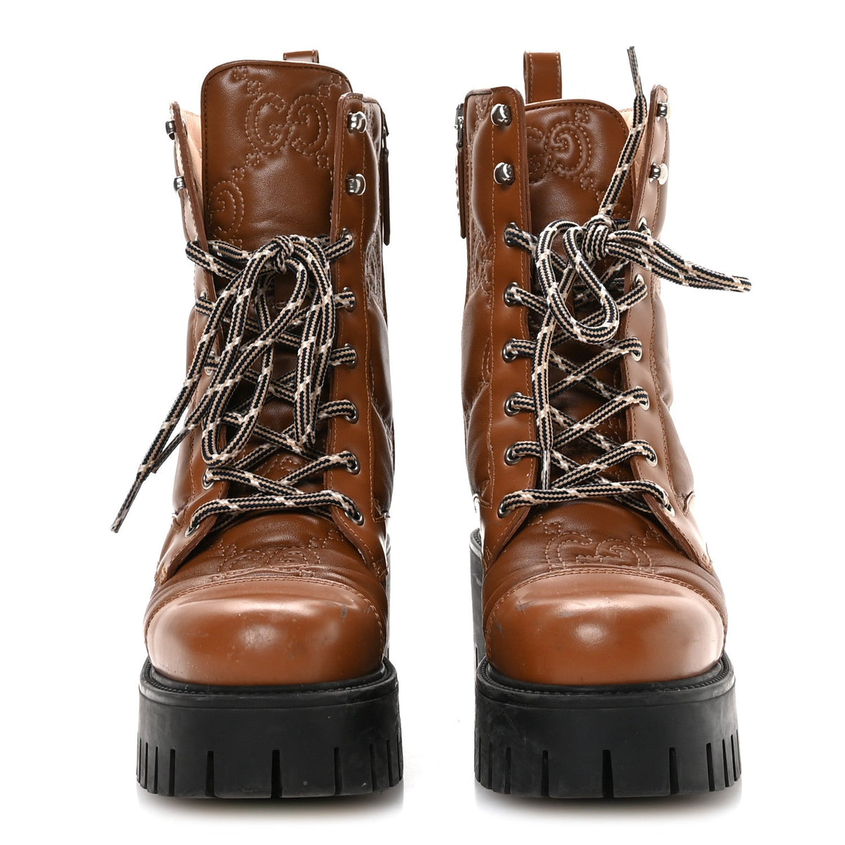 Gucci - Cordovan Lux Nappa GG Matelasse Lace Up 60mm Combat Boots