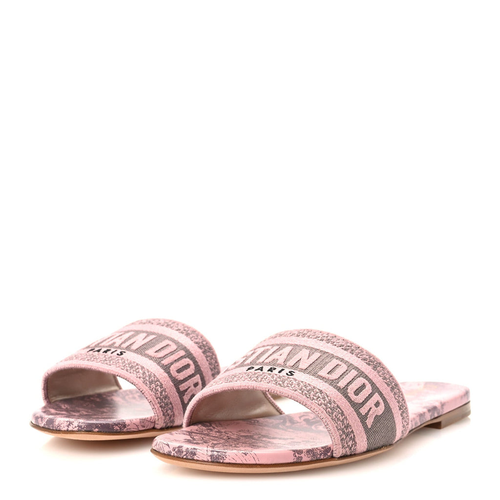 Dior - Canvas Toile De Jouy Embroidered Dway Flat Slide Sandals