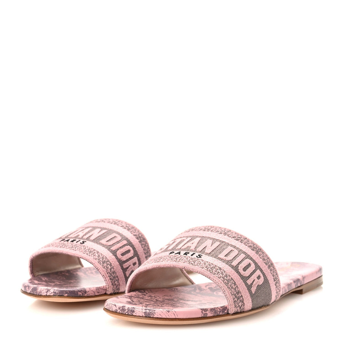 Dior - Canvas Toile De Jouy Embroidered Dway Flat Slide Sandals