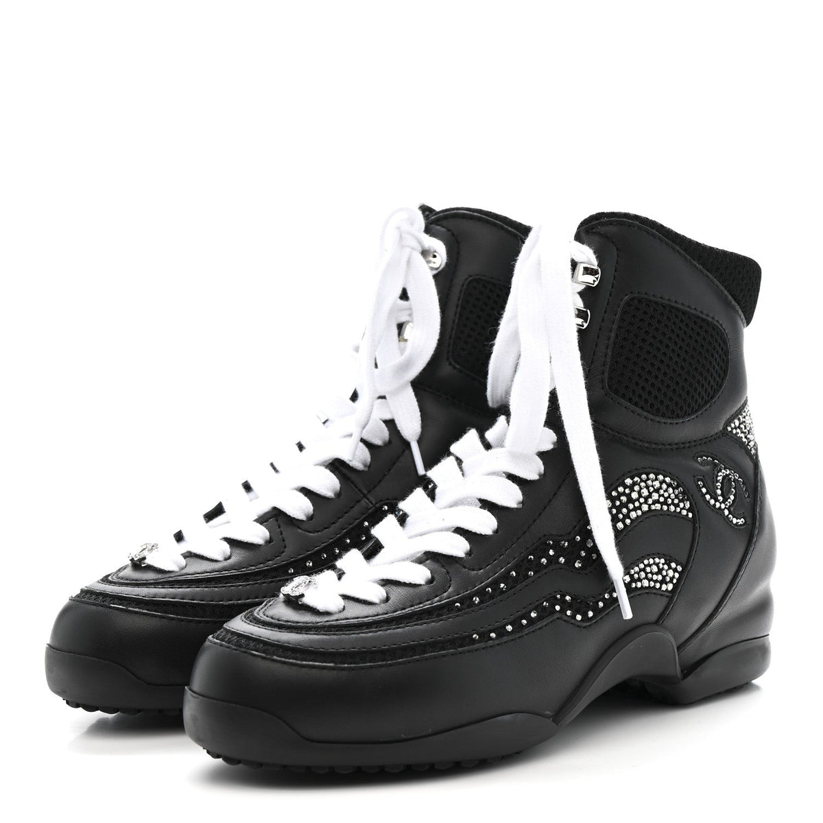 Chanel - Calfskin Mesh Strass CC Sneakers