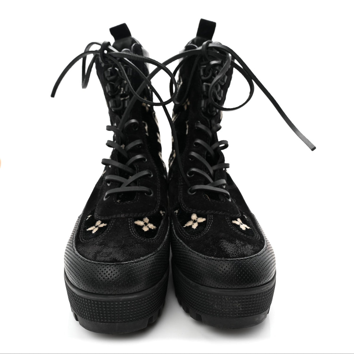 Louis Vuitton - Velvet Calfskin Monogram Laureate Platform Desert Boots