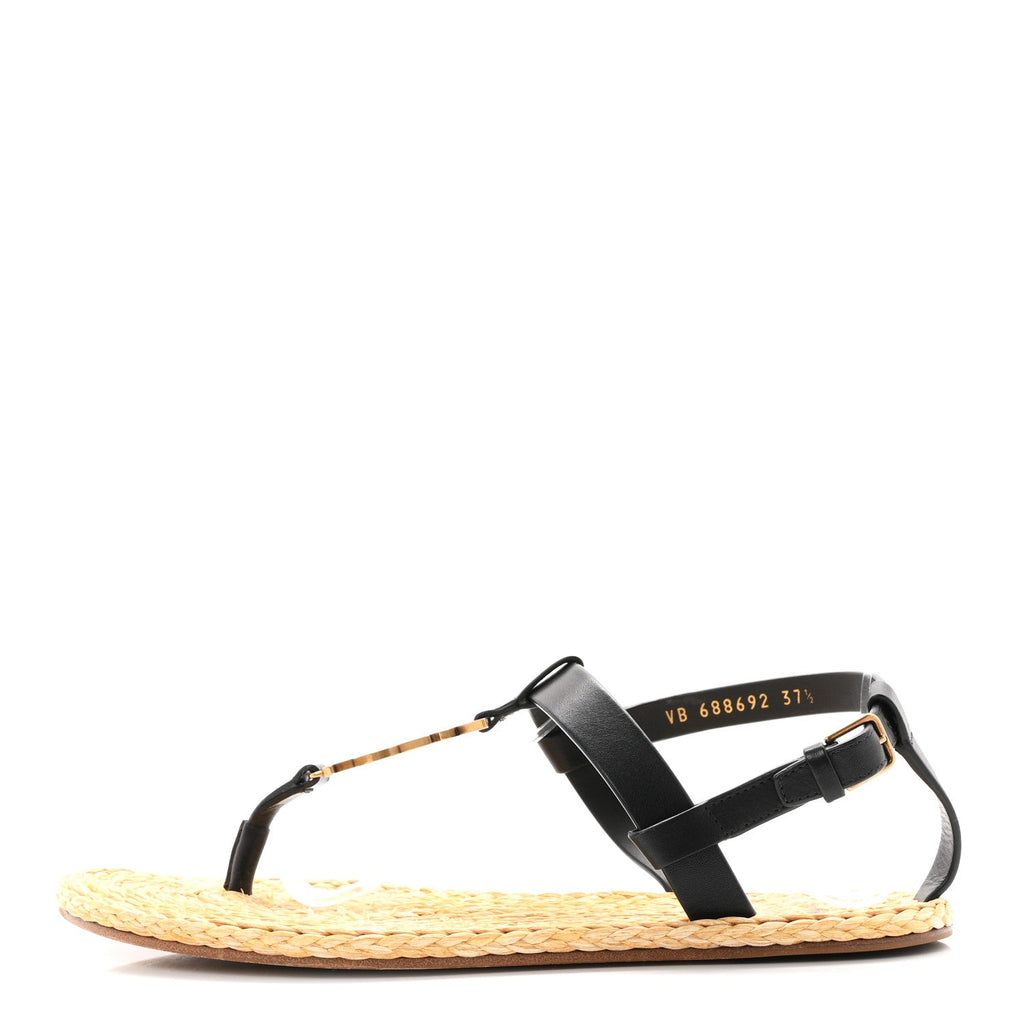 Saint Laurent - Calfskin Raffia Cassandra Monogram Sandals