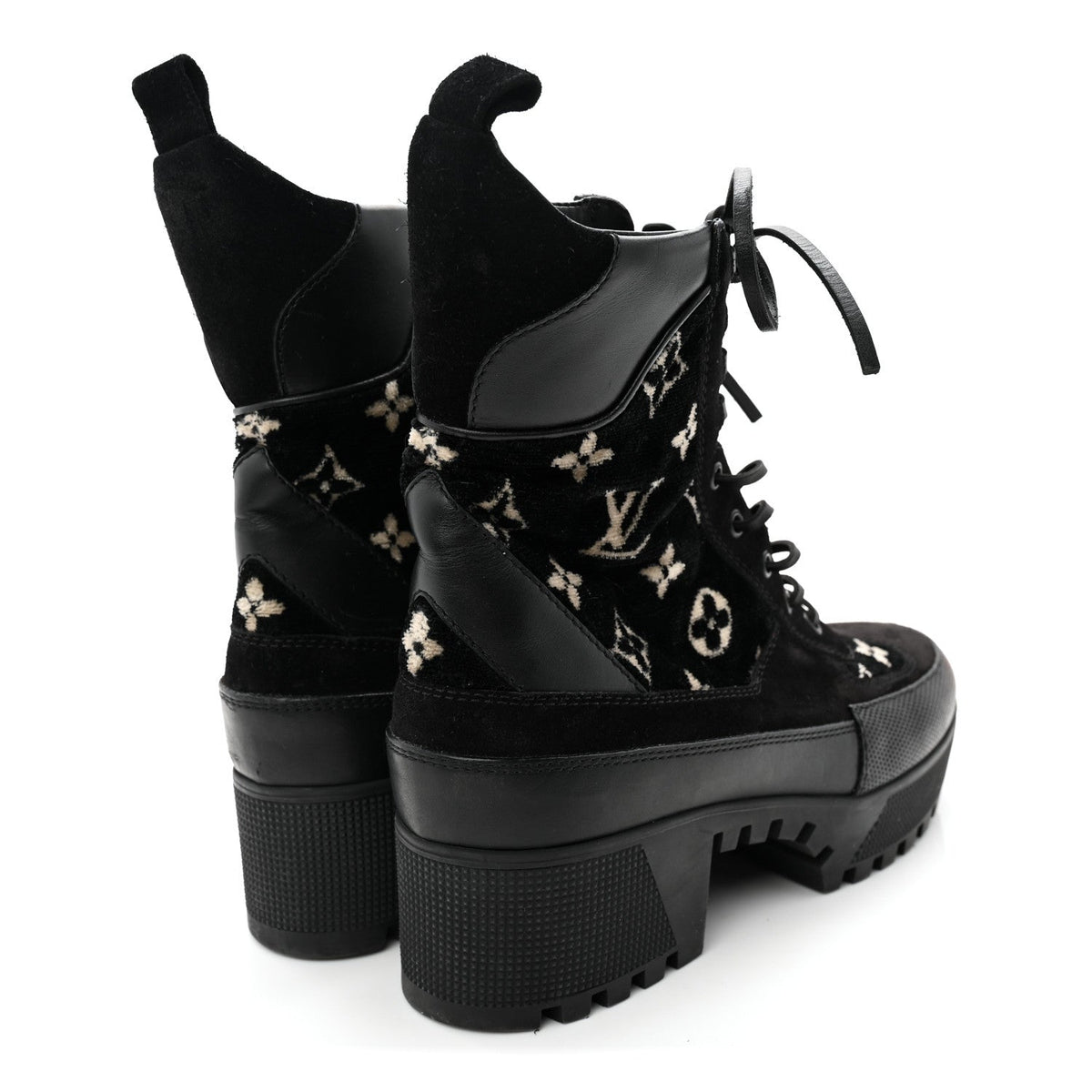 Louis Vuitton - Velvet Calfskin Monogram Laureate Platform Desert Boots