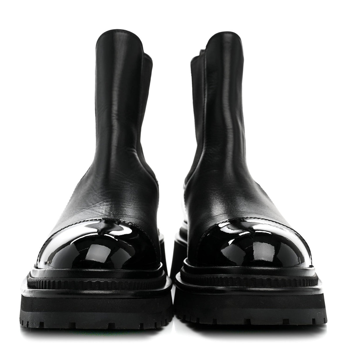 Chanel - Calfskin Patent Cap Toe Ankle Boots