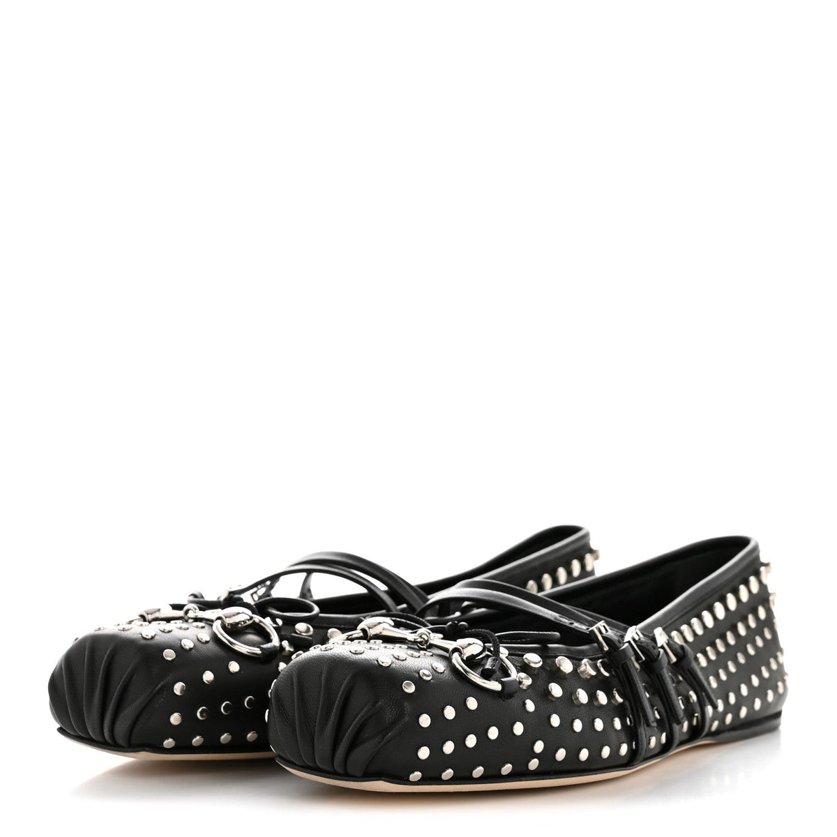 Gucci - Nappa Carmaque Studded Horsebit Ballet Flats