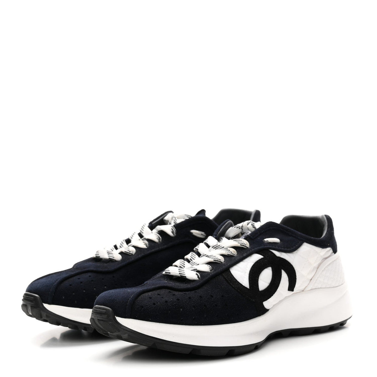Chanel - Fabric Suede Kidskin CC Sneakers