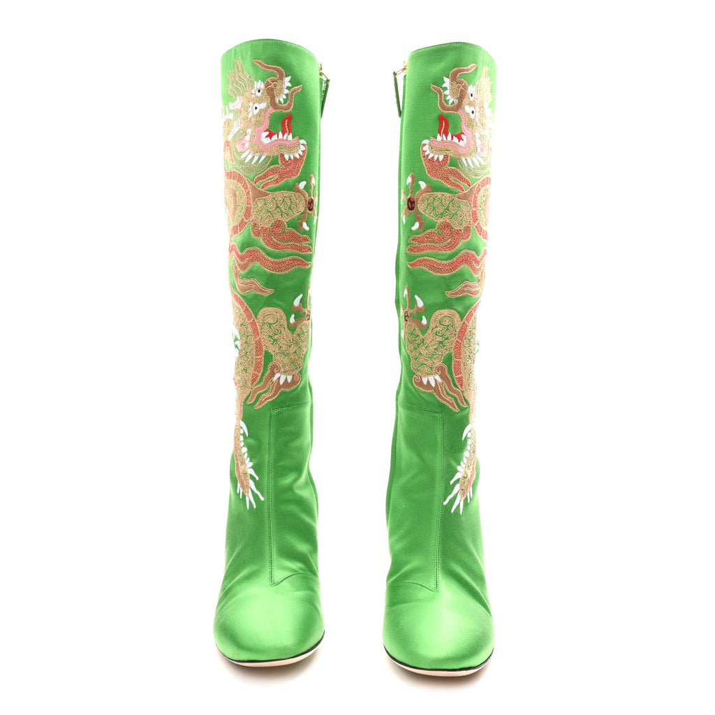 Gucci - Silk Satin Malaga Kid Embroidered Candy Dragon Block-Heel Knee Boot