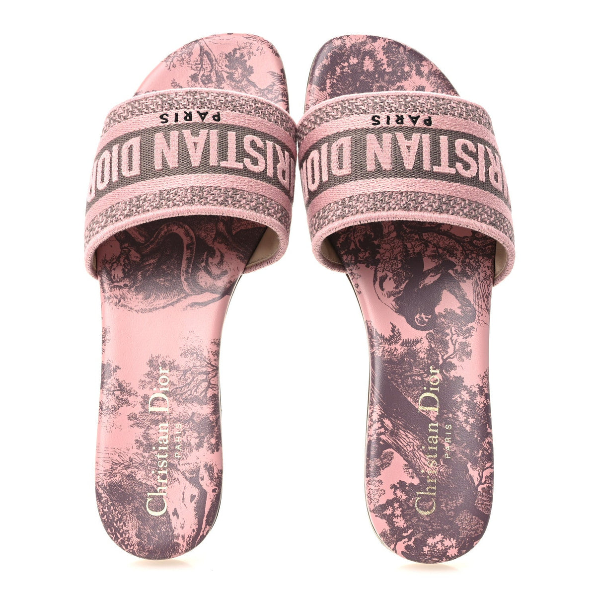 Dior - Canvas Toile De Jouy Embroidered Dway Flat Slide Sandals