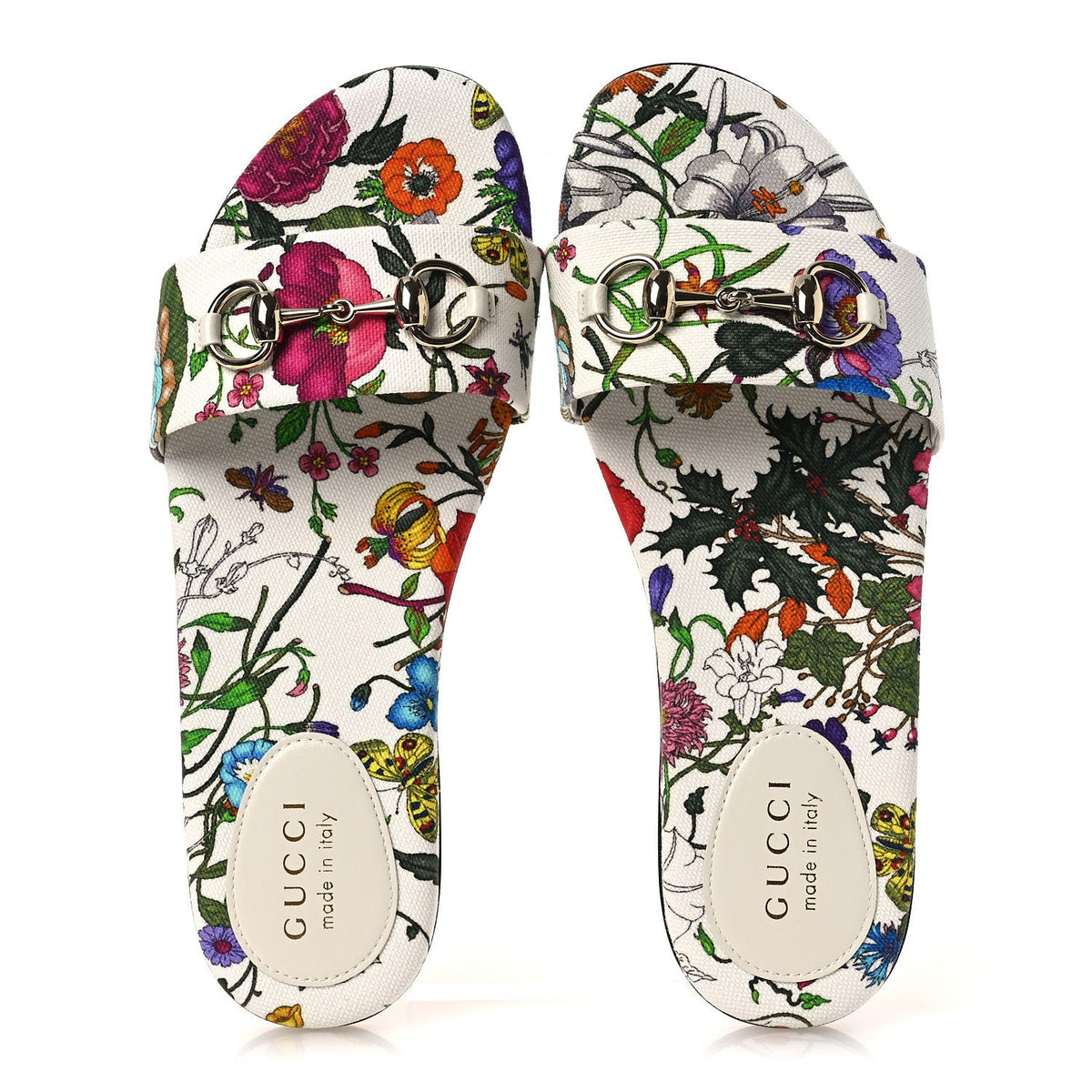 Gucci - Canvas Flora Print Horsebit Slide Sandals