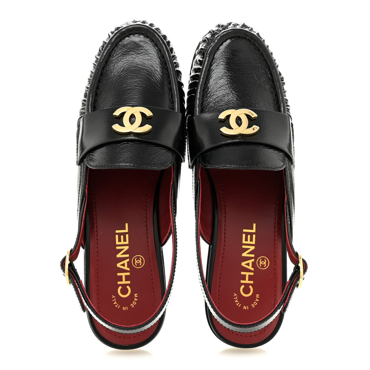 Chanel - Crumpled Shiny Lambskin CC Slingback Mocassins