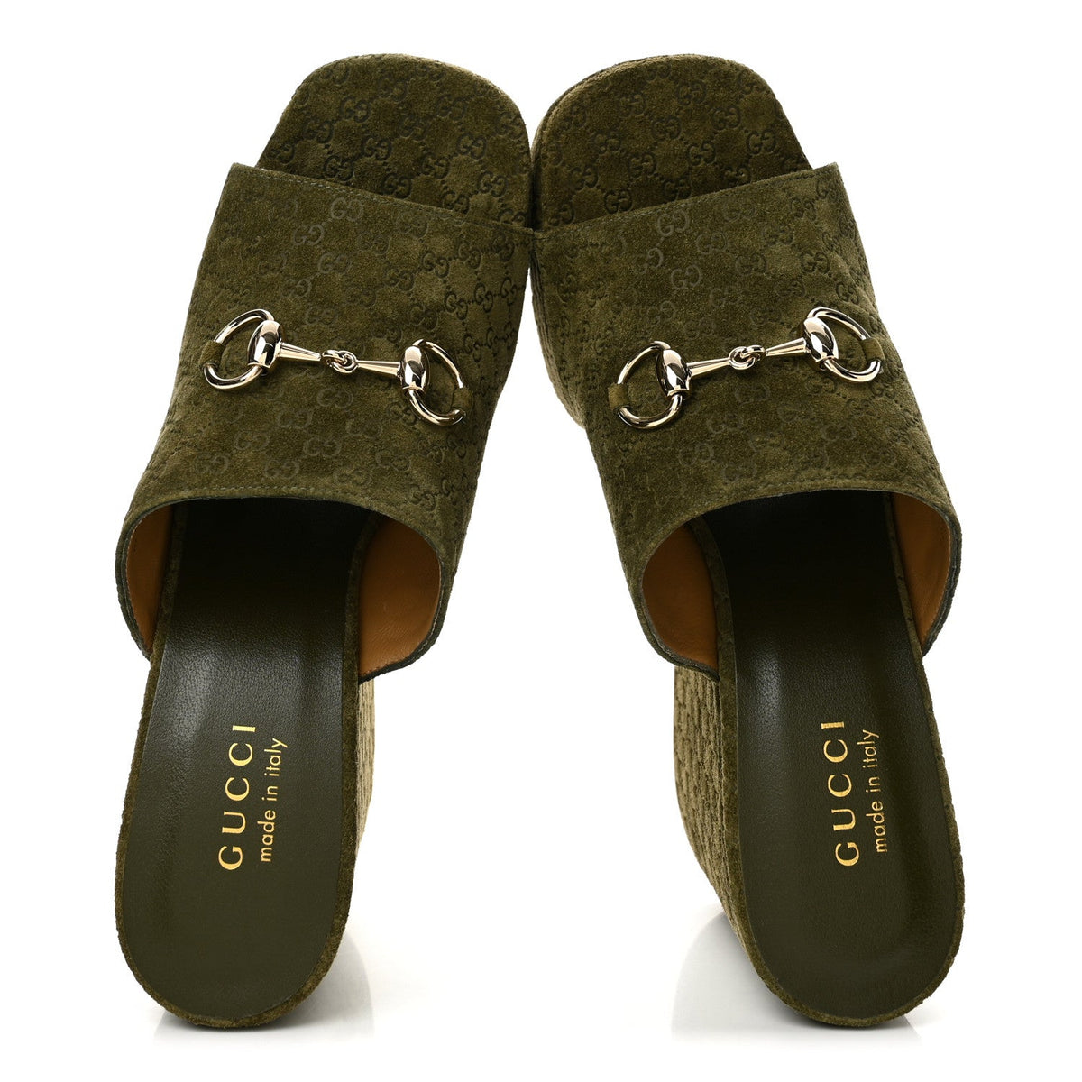 Gucci - Suede GG Debossed Horsebit Wedge Sandals