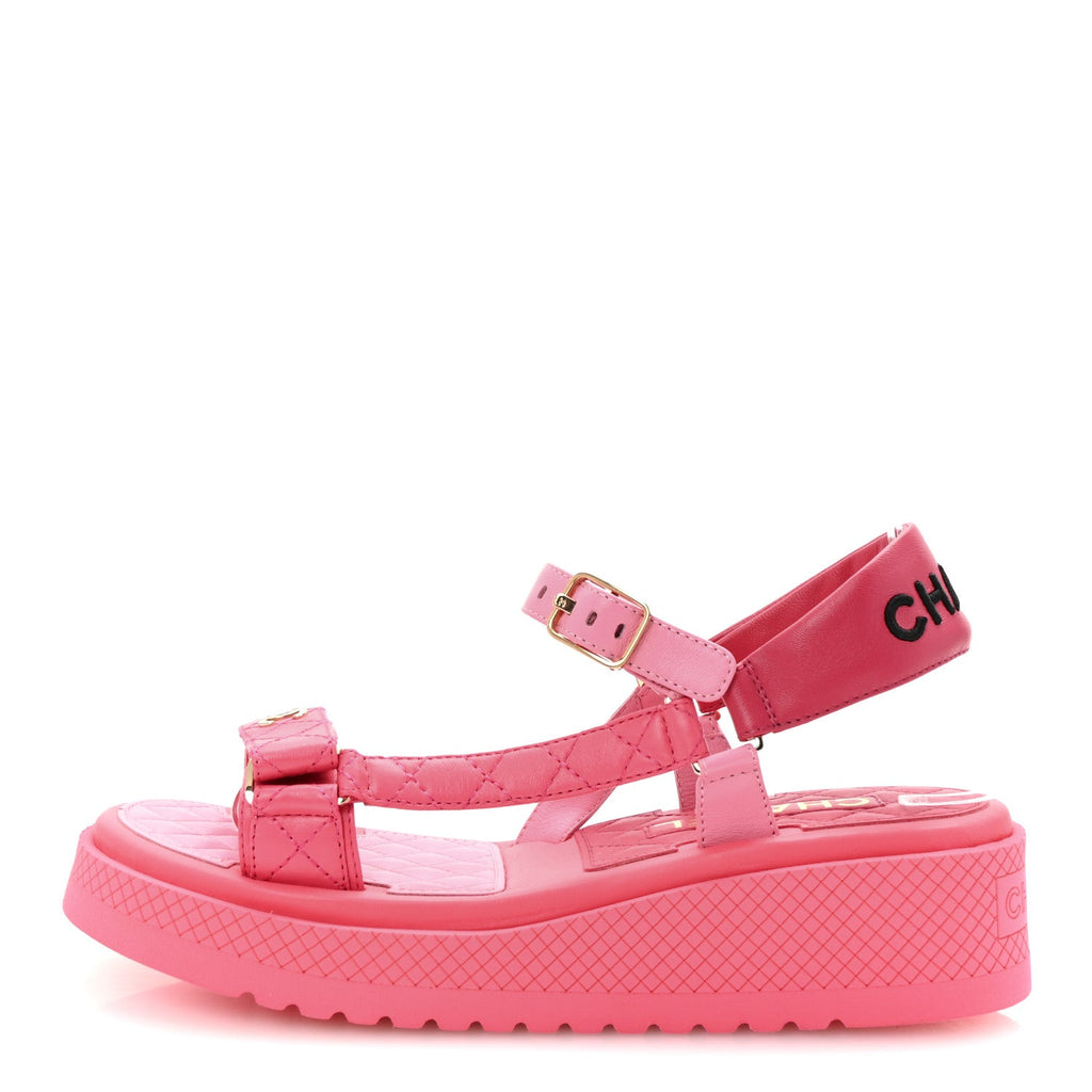 Chanel - Lambskin Logo Platform Sandals