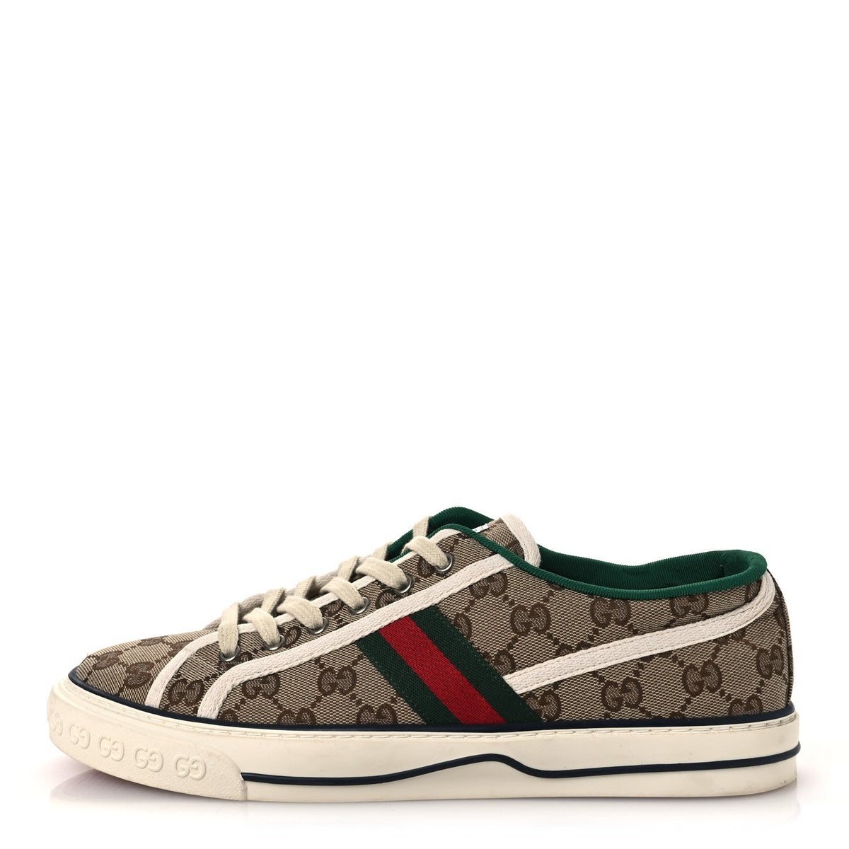 Gucci - GG Monogram Web 1977 Tennis Sneakers 9 Beige Ebony Mystic White Vert